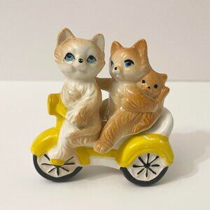 Vintage Cat Family Kitten on Scooter Salt and Pepper Shaker Set Japan